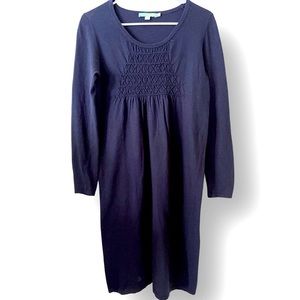 Boden‎ Smocked Front Navy Blue Long Sleeve Sweater Dress 6 L